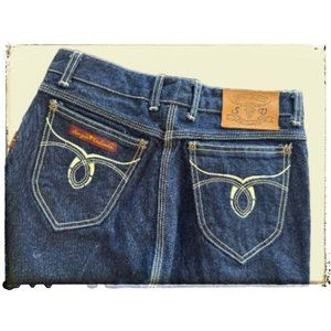 Sergio Valente Dark Blue Straight Leg Jeans with Embroidered Back Pockets